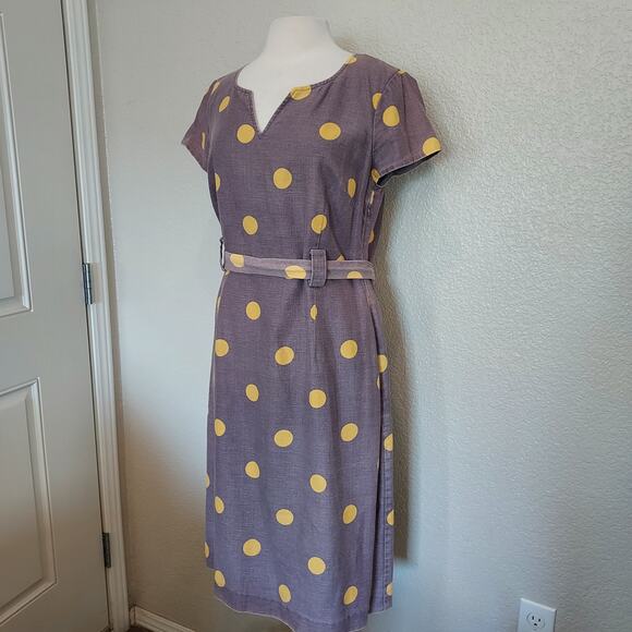 Boden Lavender Linen Blend Dress w/Yellow Polka Dots size 10L - Picture 8 of 14